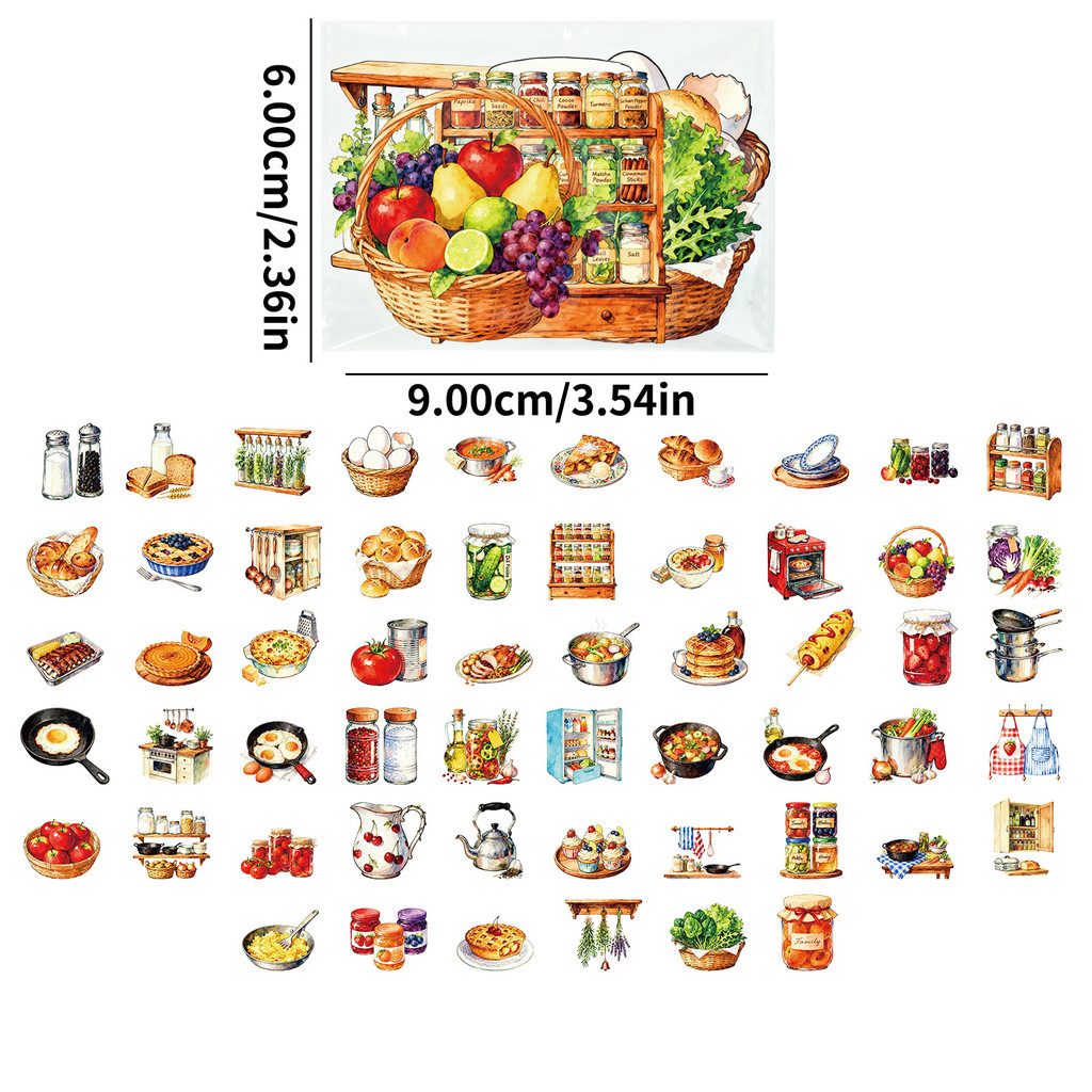 Kitchen Baking Sheets - 56Pcs Stiker PET Dapur Retro, Stiker