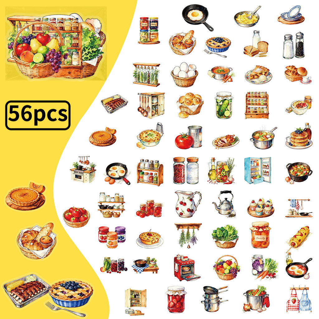 56Pcs Stiker PET Dapur Retro,  - Kitchen Baking Sheets ulasan dan harga