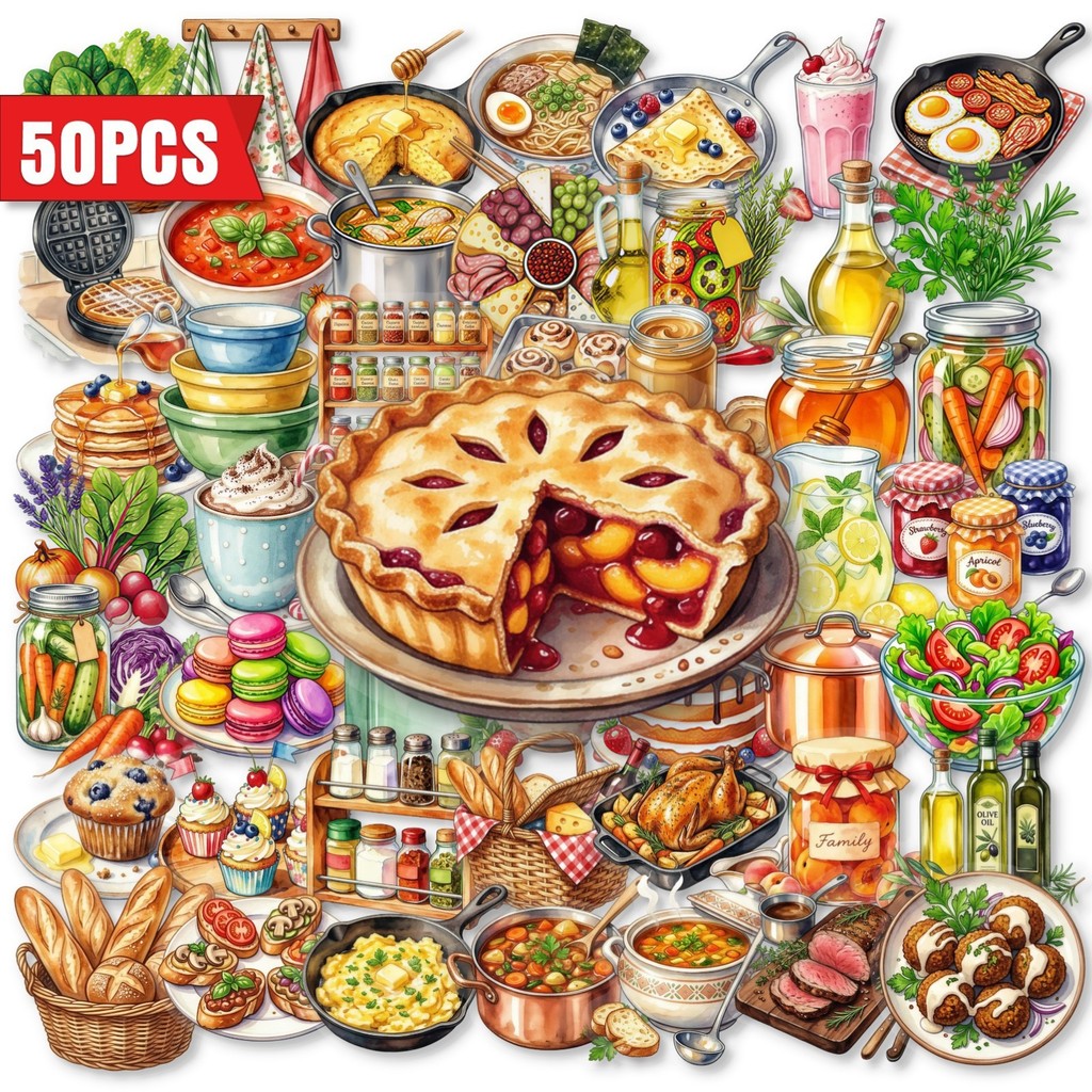50Pcs Stiker Makanan Dapur PET - Kitchen Baking Sheets ulasan dan harga