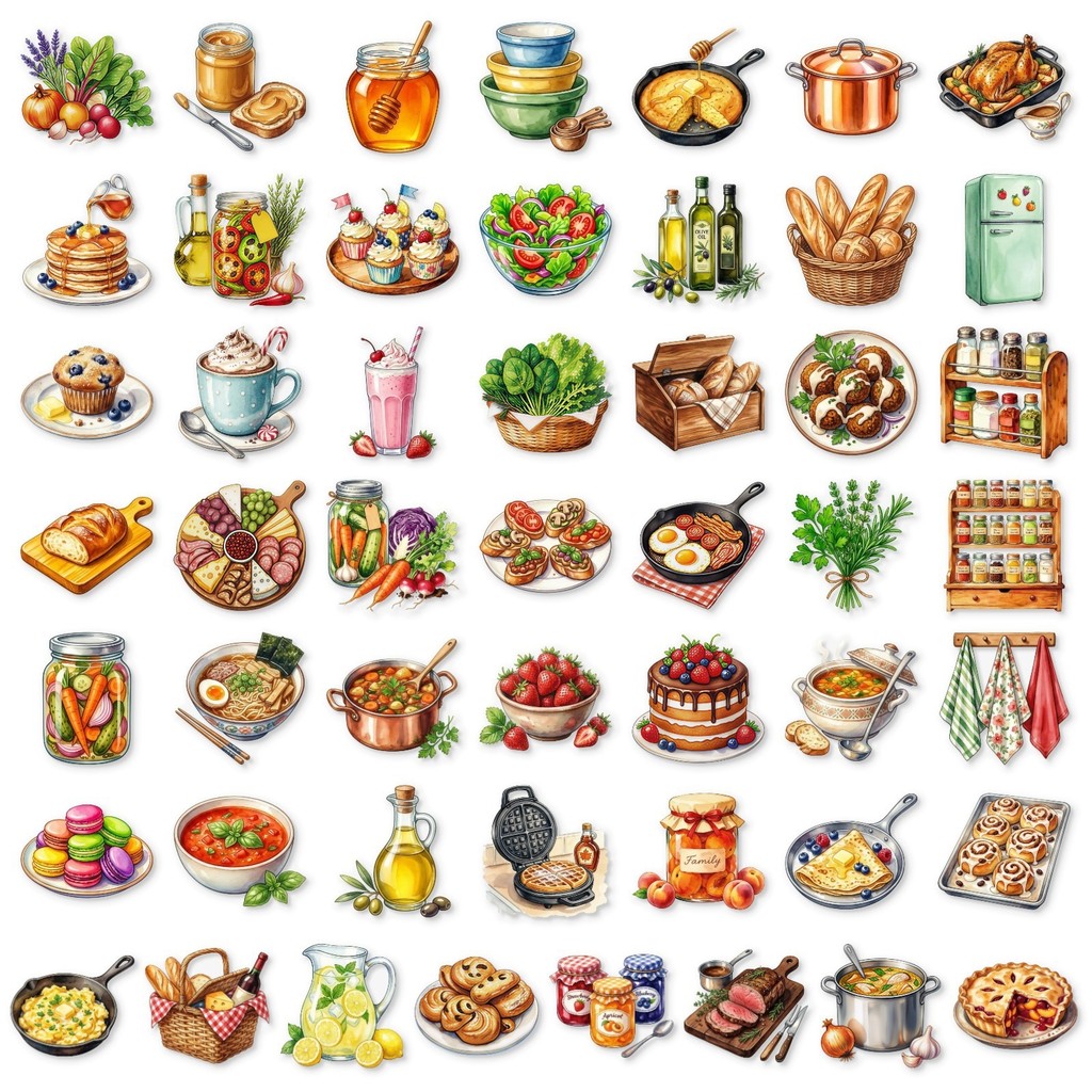 50Pcs Stiker Makanan Dapur PET - Kitchen Baking Sheets ulasan dan harga